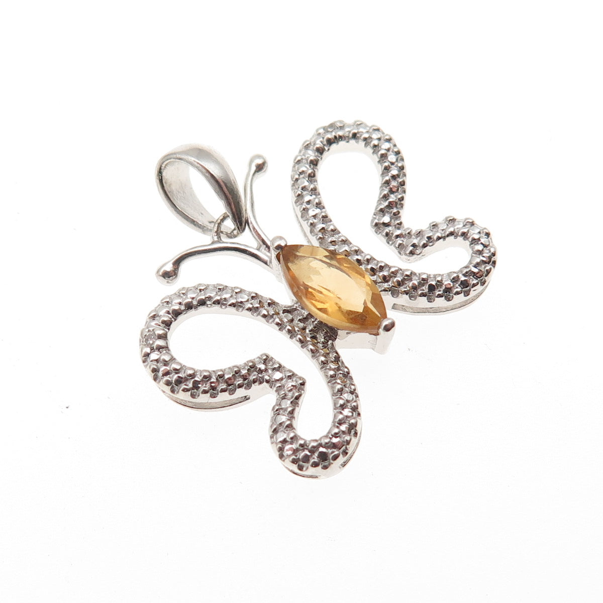 925 Sterling Silver Real Diamond & Citrine Butterfly Mini Charm Pendant