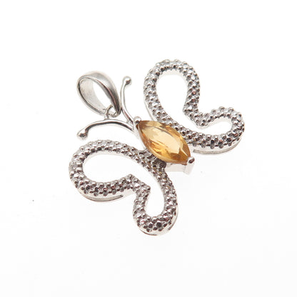 925 Sterling Silver Real Diamond & Citrine Butterfly Mini Charm Pendant