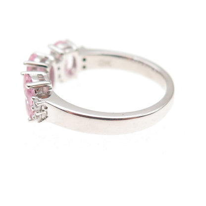 925 Sterling Silver Oval-Cut Pink & Round-Cut White C Z Ring Size 5