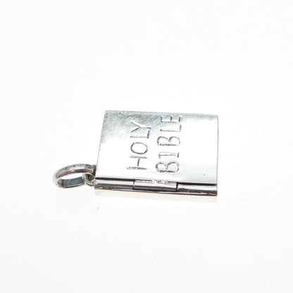 925 Sterling Silver Vintage Holy Bible Praying Box Locket Charm Pendant