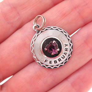 Spencer 925 Sterling Silver Vintage Hear-Cut Purple Rhinestone February Pendant