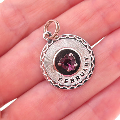 Spencer 925 Sterling Silver Vintage Hear-Cut Purple Rhinestone February Pendant
