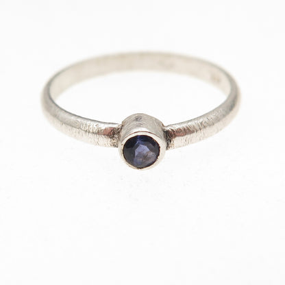 925 Sterling Silver Vintage Real Round-Cut Iolite Oxidized Ring Size 6