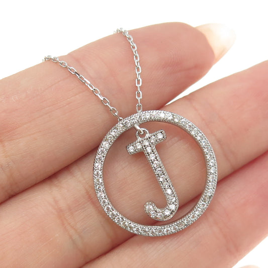 925 Sterling Silver Pave C Z Letter "J" Initial Cable Chain Necklace 16-18"