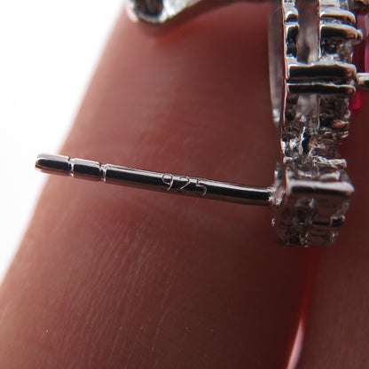 925 Sterling Silver Lab-Created Ruby & C Z Dangle Earrings