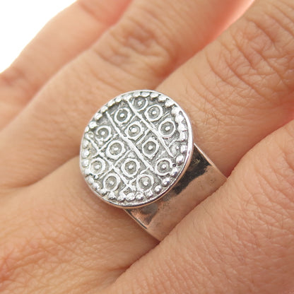PAUL BRACKNA 925 Sterling Silver Vintage Modernist Disc Oxidized Ring Size 7.5