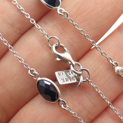 DSMK 925 Sterling Silver Real Oval-Cut Sapphire Station Chain Necklace 36"