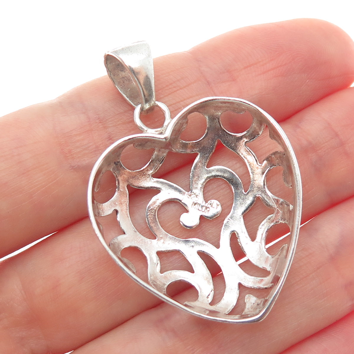 MILOR 925 Sterling Silver Vintage Italy Ornate Heart Charm Pendant