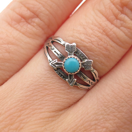 Old Pawn Sterling Silver Vintage Turquoise Snake Eye Crossed Arrow Ring Size 5.5