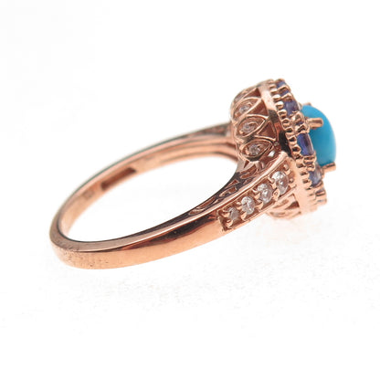 Chuck Clemency 925 Sterling Gold Plated Turquoise Tanzanite Topaz Ring Size 8.25