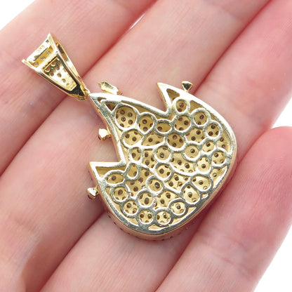925 Sterling Silver Gold Plated Lab-Created Ruby & C Z Flame Charm Pendant