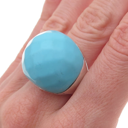 925 Sterling Silver Vintage Real Turquoise Statement Dome Ring Size 6.75