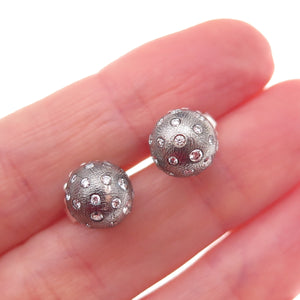 Rene Escobar 925 Sterling Silver Real Round-Cut Diamond Ball Stud Earrings
