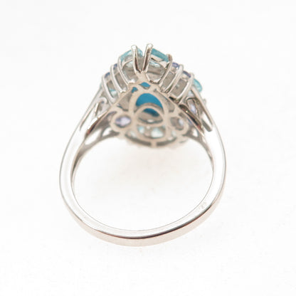 Chuck Clemency 925 Sterling Real Turquoise Apatite & Tanzanite Ring Size 8.25