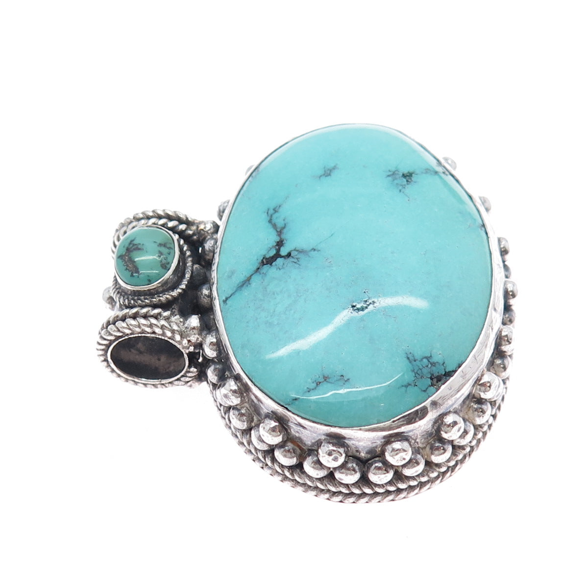 925 Sterling Silver Vintage Real Turquoise Oxidized Heavy 83.9g Slide Pendant