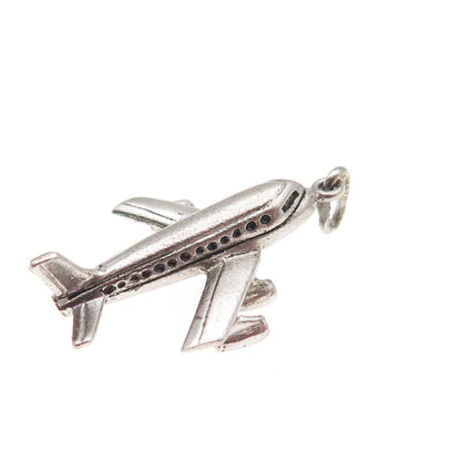925 Sterling Silver Vintage Airplane 3D Charm Pendant
