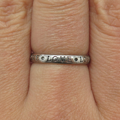 925 Sterling Silver Vintage "Love" All Around Oxidized Band Ring Size 7