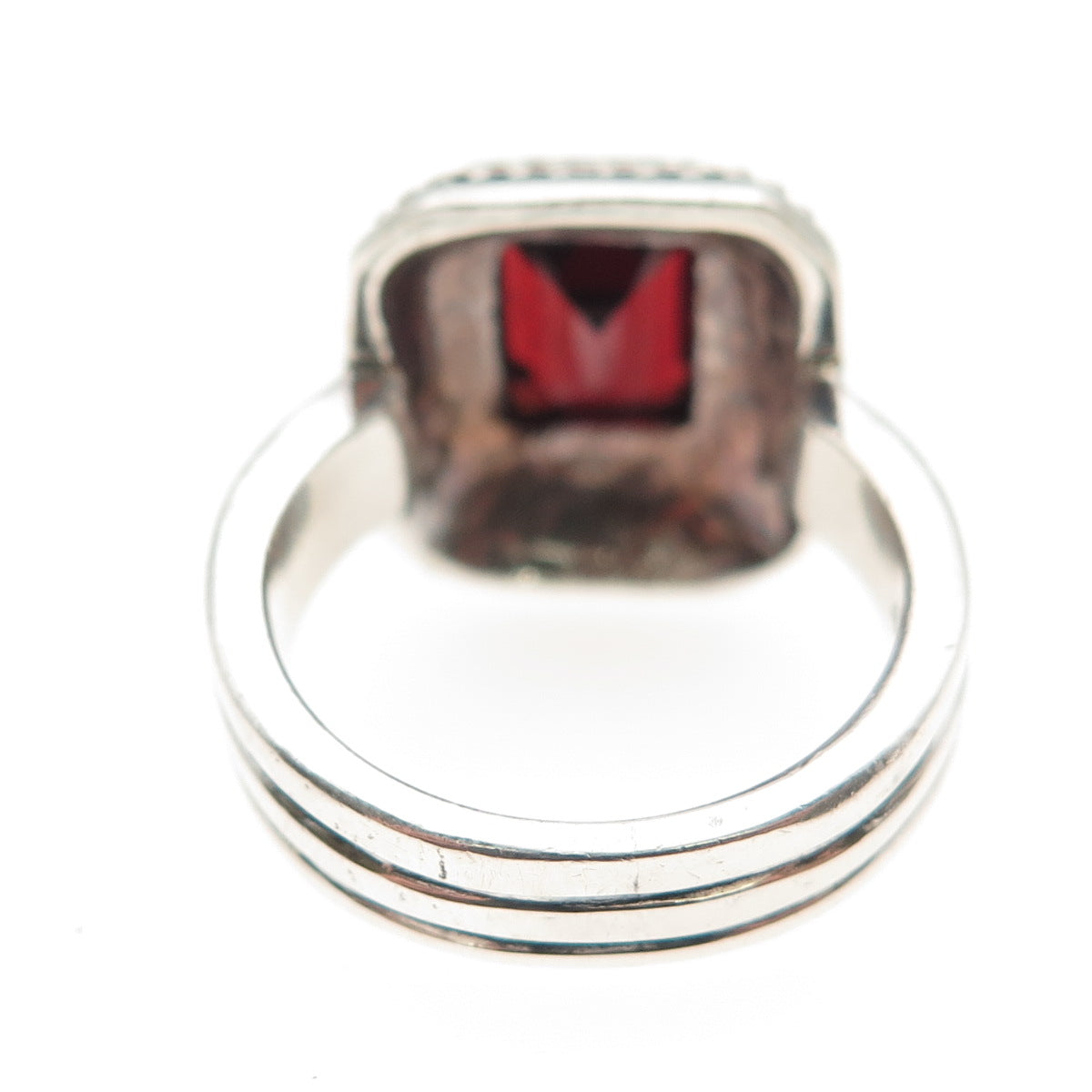 MIA T. 925 Sterling Silver Vintage Real Emerald-Cut Red Garnet Ring Size 7.25