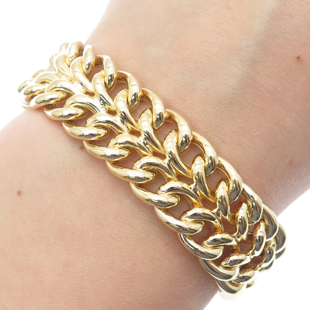 GIOIELLI DI VALENZA Sterling Gold Plated Vintage Double Curb Link Bracelet 7.25"