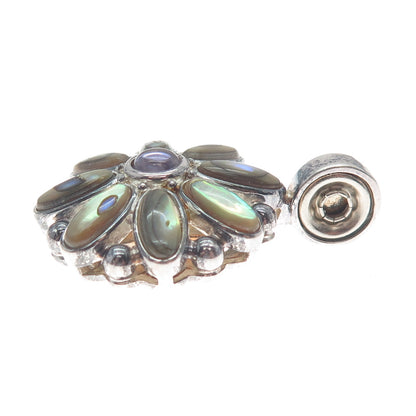 ESPO Joseph Esposito Sterling Vintage Real Abalone Shell & Amethyst Snap Pendant