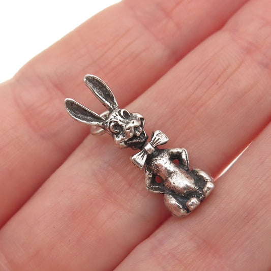 925 Sterling Silver Antique Art Deco Rabbit Movable Mini 3D Charm Pendant