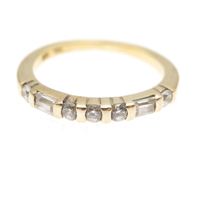 925 Sterling Gold Plated Round & Tapered Baguette-Cut C Z Engagement Ring Size 6
