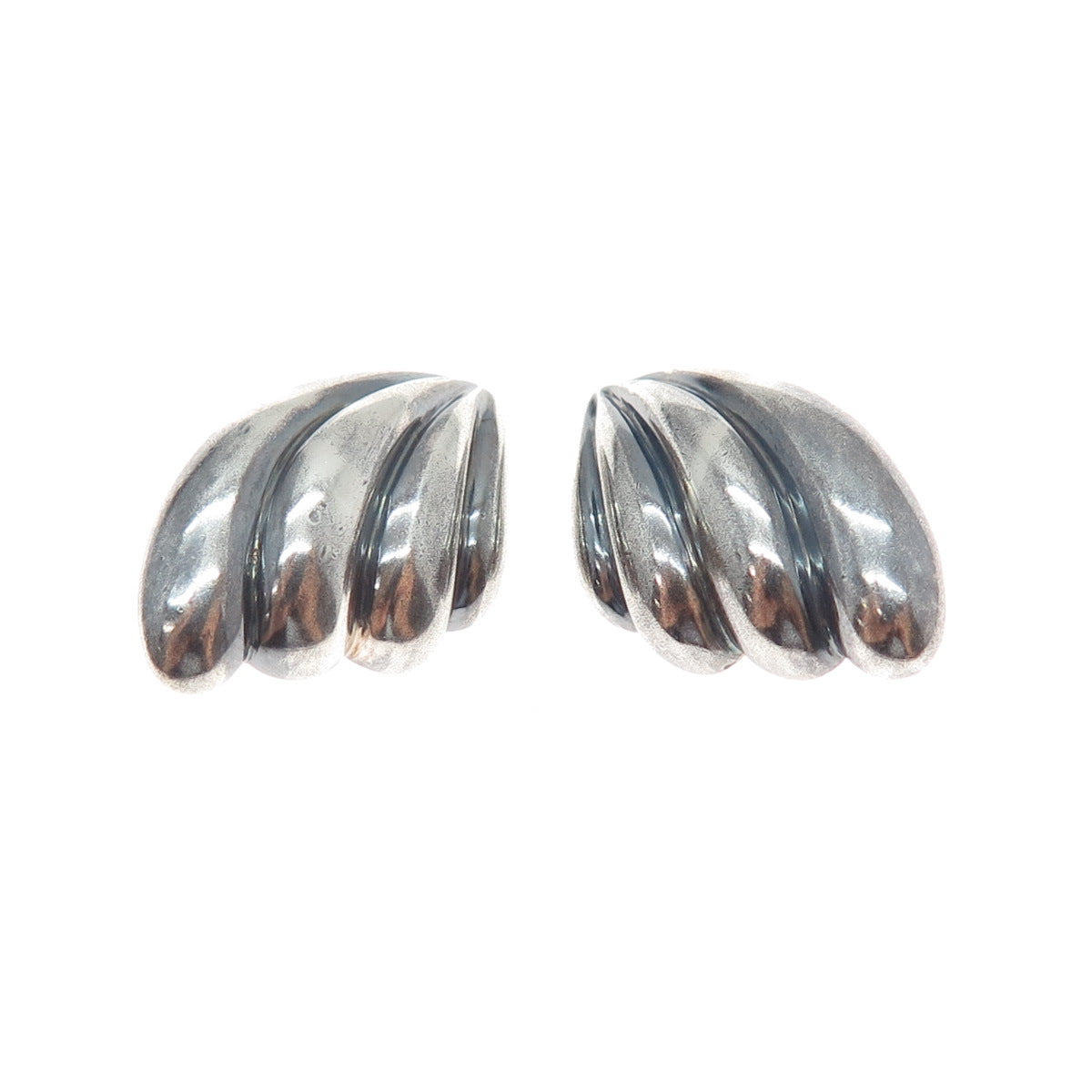 925 Sterling Silver Vintage Modernist Angel Wings Oxidized Earrings