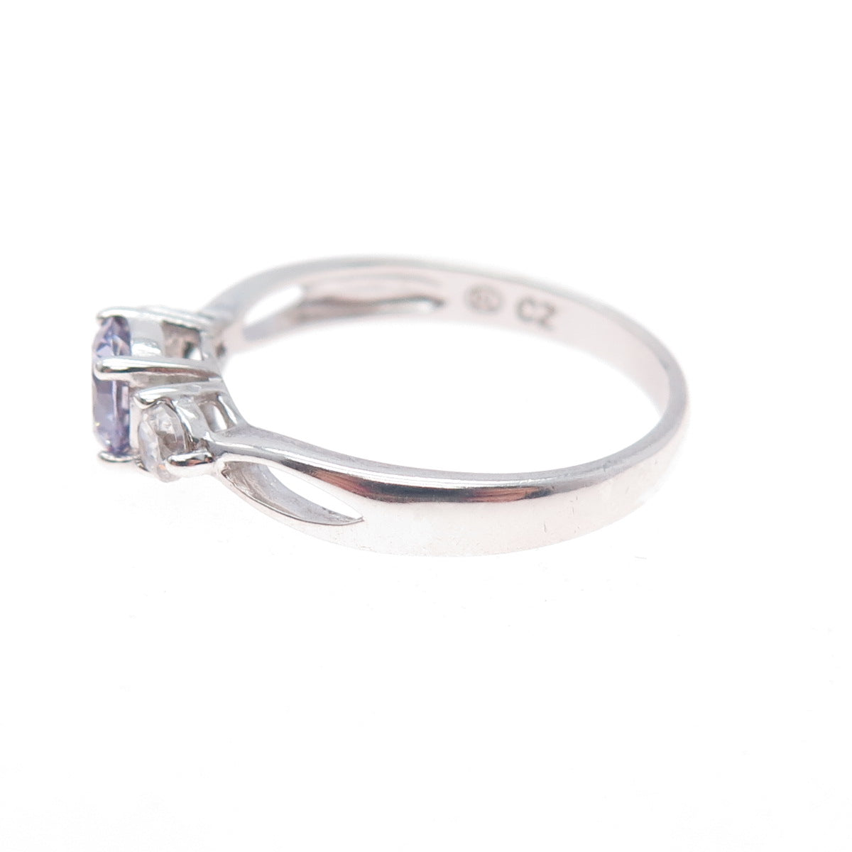 925 Sterling Silver Round-Cut Lavender & White C Z Ring Size 8