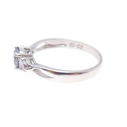 925 Sterling Silver Round-Cut Lavender & White C Z Ring Size 8