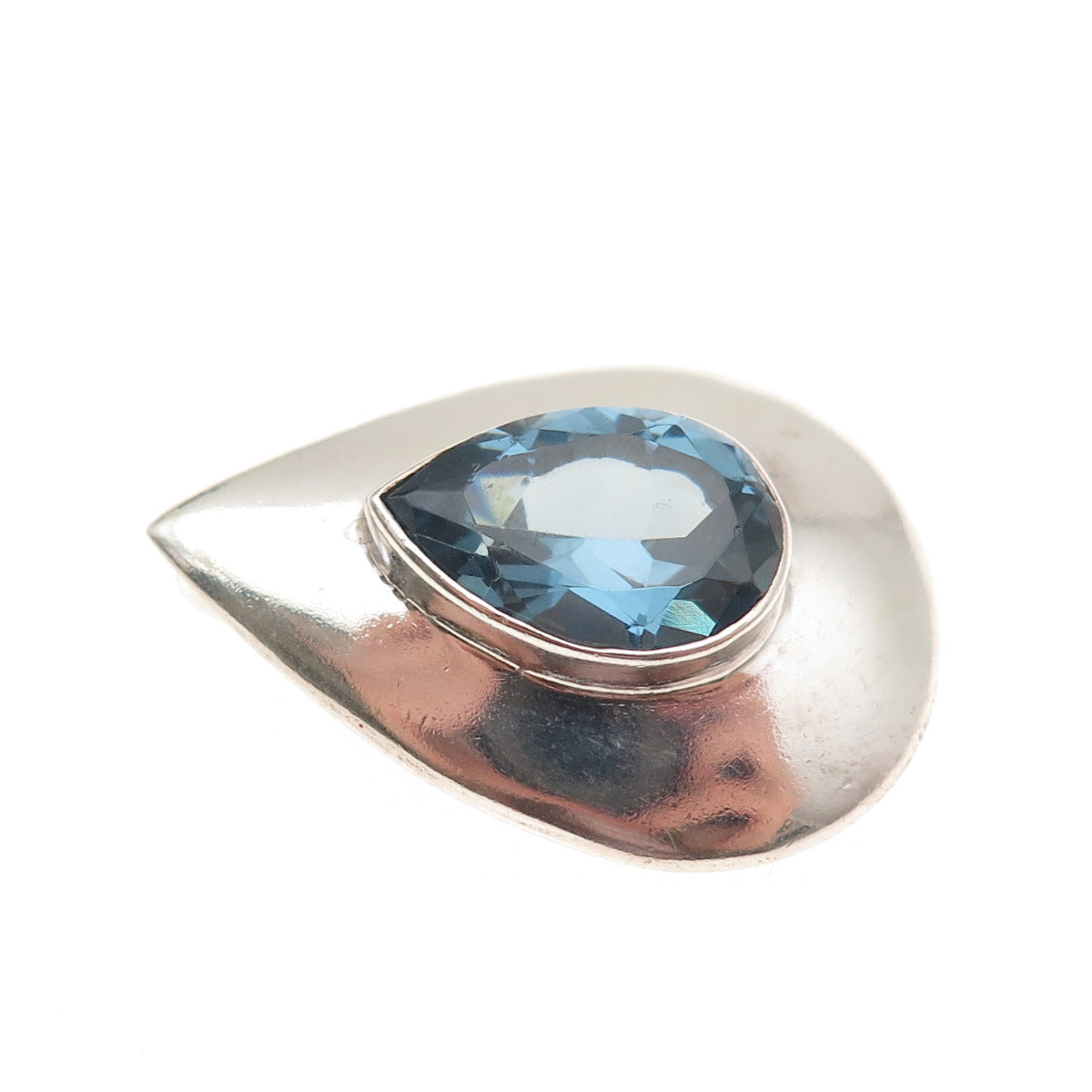 Jaf Elias Sterling Silver Vintage Real Blue Topaz Teardrop Slide Charm Pendant