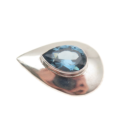 Jaf Elias Sterling Silver Vintage Real Blue Topaz Teardrop Slide Charm Pendant
