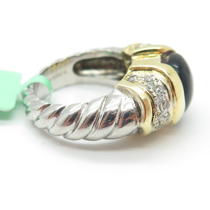 DANWAK 18K Gold 925 Sterling Silver 28 Diamond 0.50ct Black Onyx Ring Size 5.75