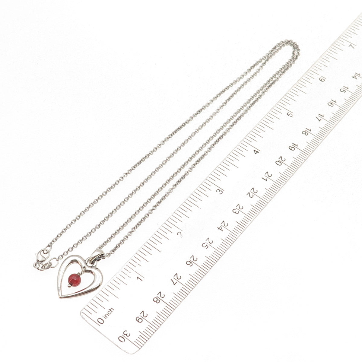 James Avery 925 Sterling Vintage Real Red Garnet Heart Cable Chain Necklace 24"