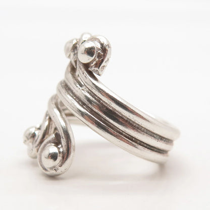 925 Sterling Silver Vintage Swirl Beaded Ring Size 6.5