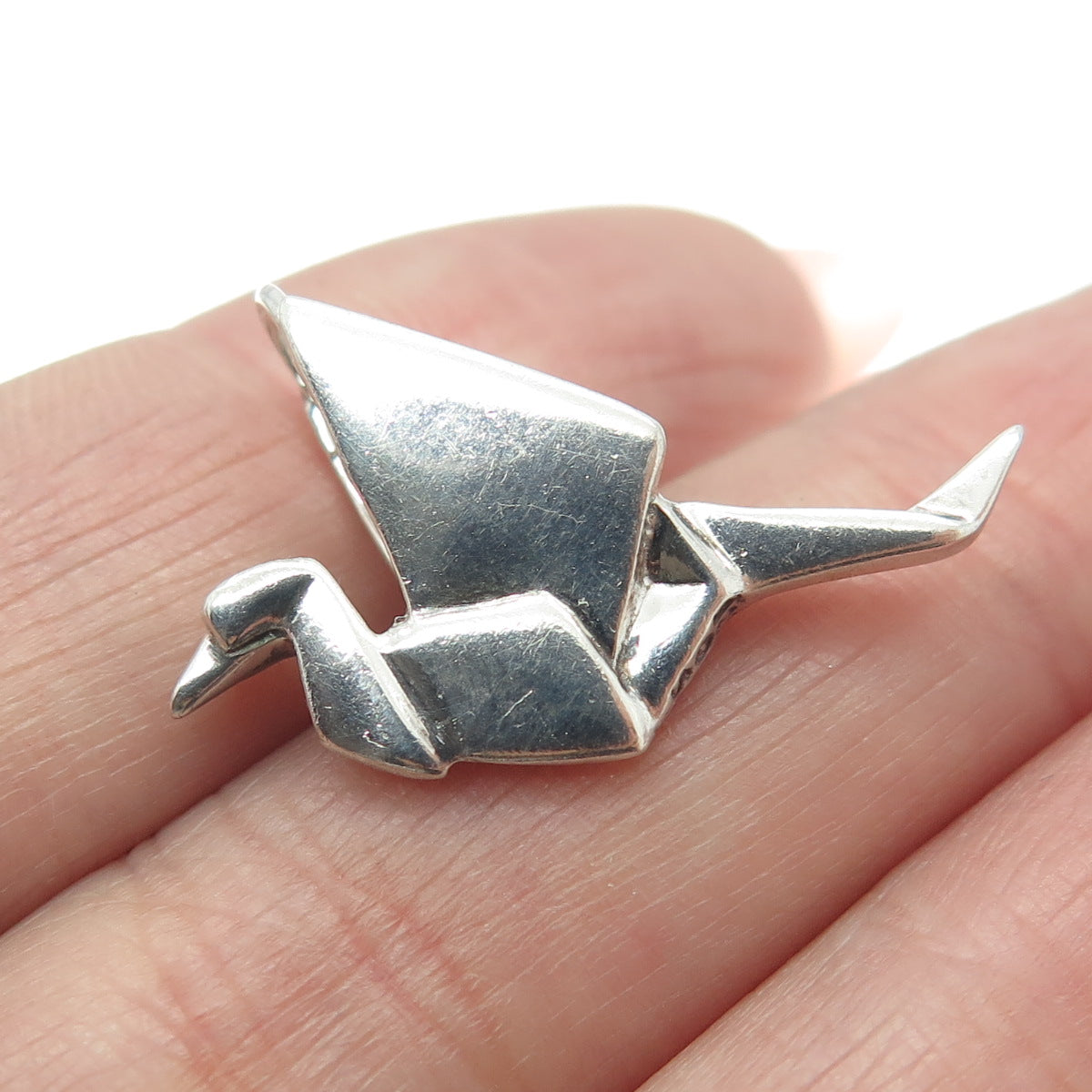 SHUBE 925 Sterling Silver Vintage Origami Crane Dove Bird Slide Pendant