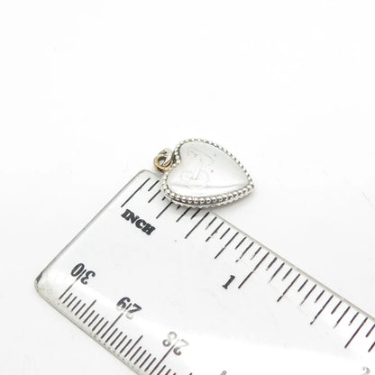925 Sterling Silver Antique Puffy Heart Beaded Charm Pendant
