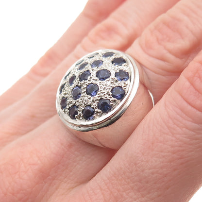 925 Sterling Silver Vintage Real Round-Cut Iolite Ring Size 7.75