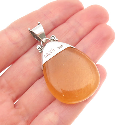 Sajen 925 Sterling Silver Vintage Real Calcite & Citrine Teardrop Pendant