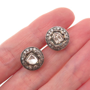 925 Sterling Silver Gold Plated Real Rose-Cut Diamond Stud Earrings