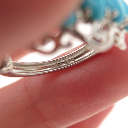 925 Sterling Silver Real Sleeping Beauty Turquoise Ornate Hoop Earrings