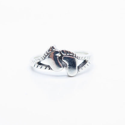 925 Sterling Silver Vintage Footprint Ring Size 5.75
