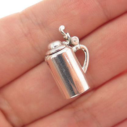 800 Silver Antique Beer Stein Monogram Locket Mini 3D Charm Pendant
