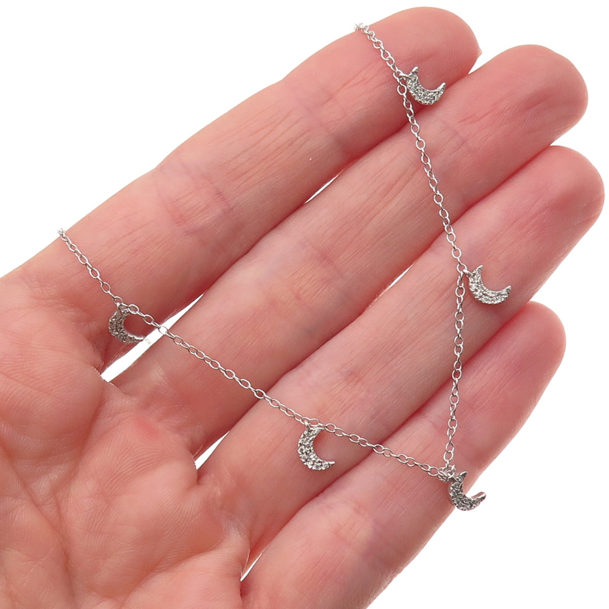 Ella Stein Sterling Silver Real Round-Cut Diamond Crescent Chain Necklace 18-20"