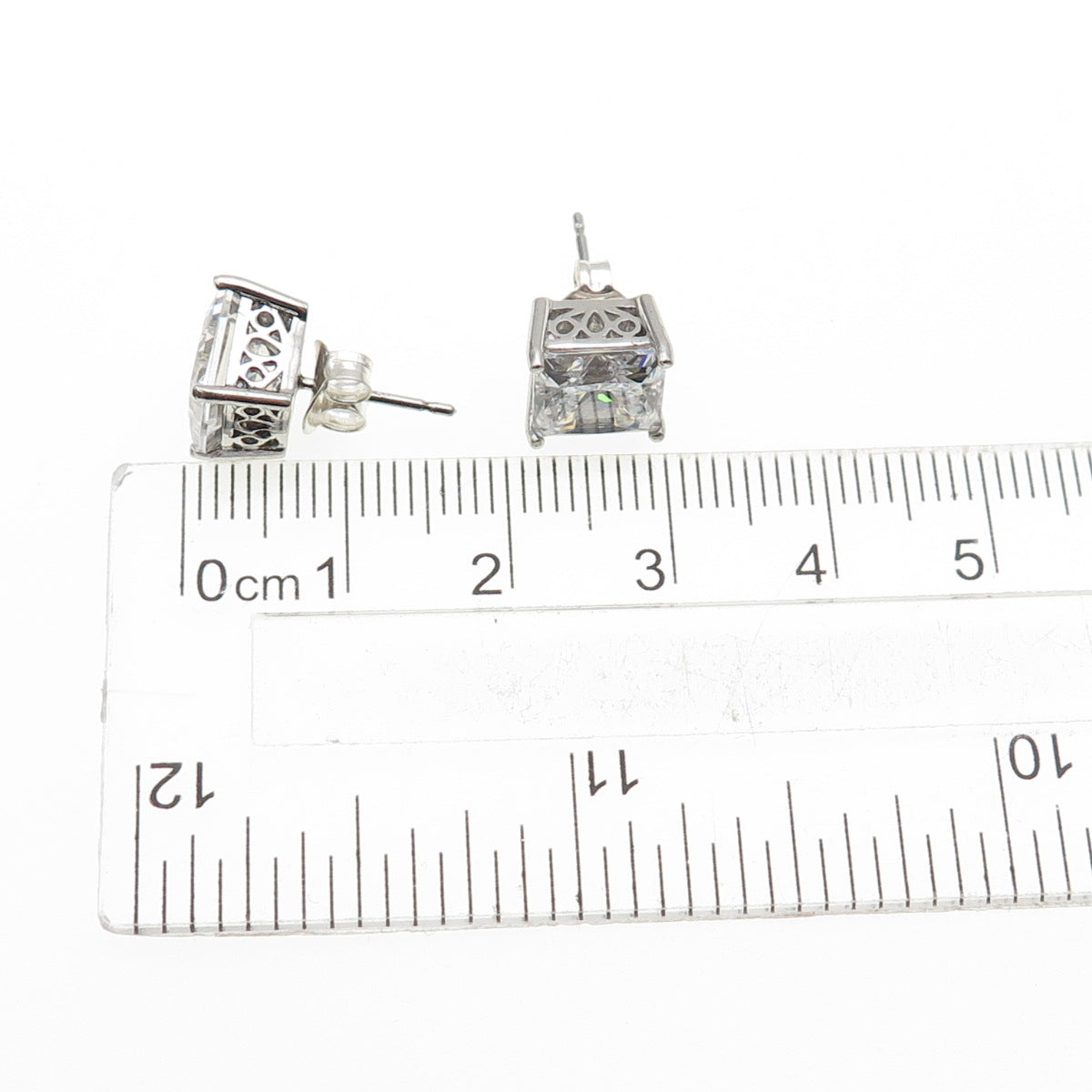 925 Sterling Silver Princess-Cut C Z Stud Earrings