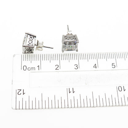 925 Sterling Silver Princess-Cut C Z Stud Earrings