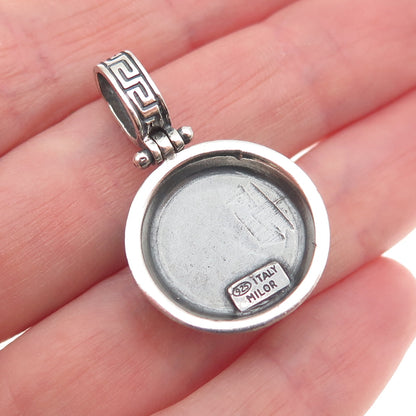 MILOR 925 Sterling Silver Vintage Italy Real Black Onyx Greek Key Charm Pendant