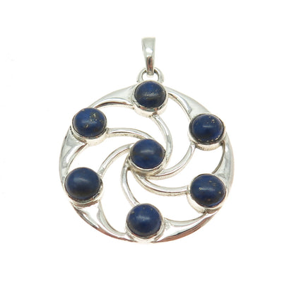 925 Sterling Silver Vintage Real Lapis Lazuli Twisted Charm Pendant