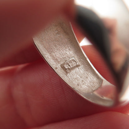925 Sterling Silver Vintage Real MOP Modernist Oxidized Ring Size 7.25