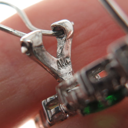 AMC Jewelry 925 Sterling Silver Green & White C Z Bohemian Dangling Earrings