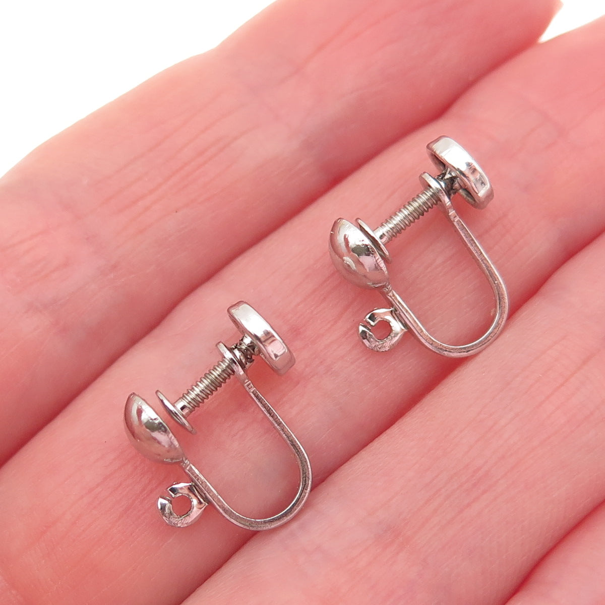 925 Sterling Silver Antique Art Deco Charm Holder Screw Back Earrings
